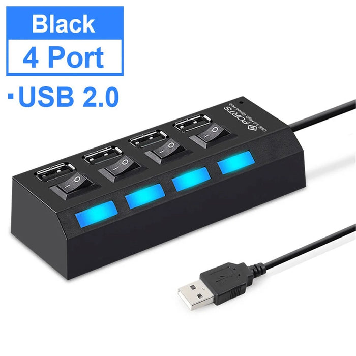 A42 High Speed USB2.0 4-Port USB Hub Splitter with Independent Switch - Black - 5