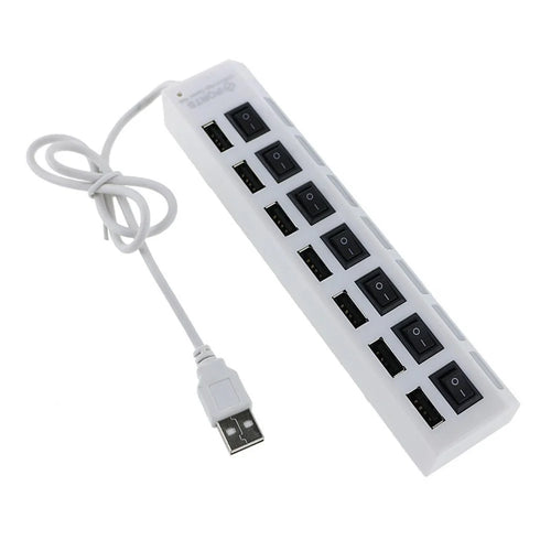 A55 USB2.0 High Speed Transmission 7-Port USB Hub Splitter with Independent Switch - White - 1