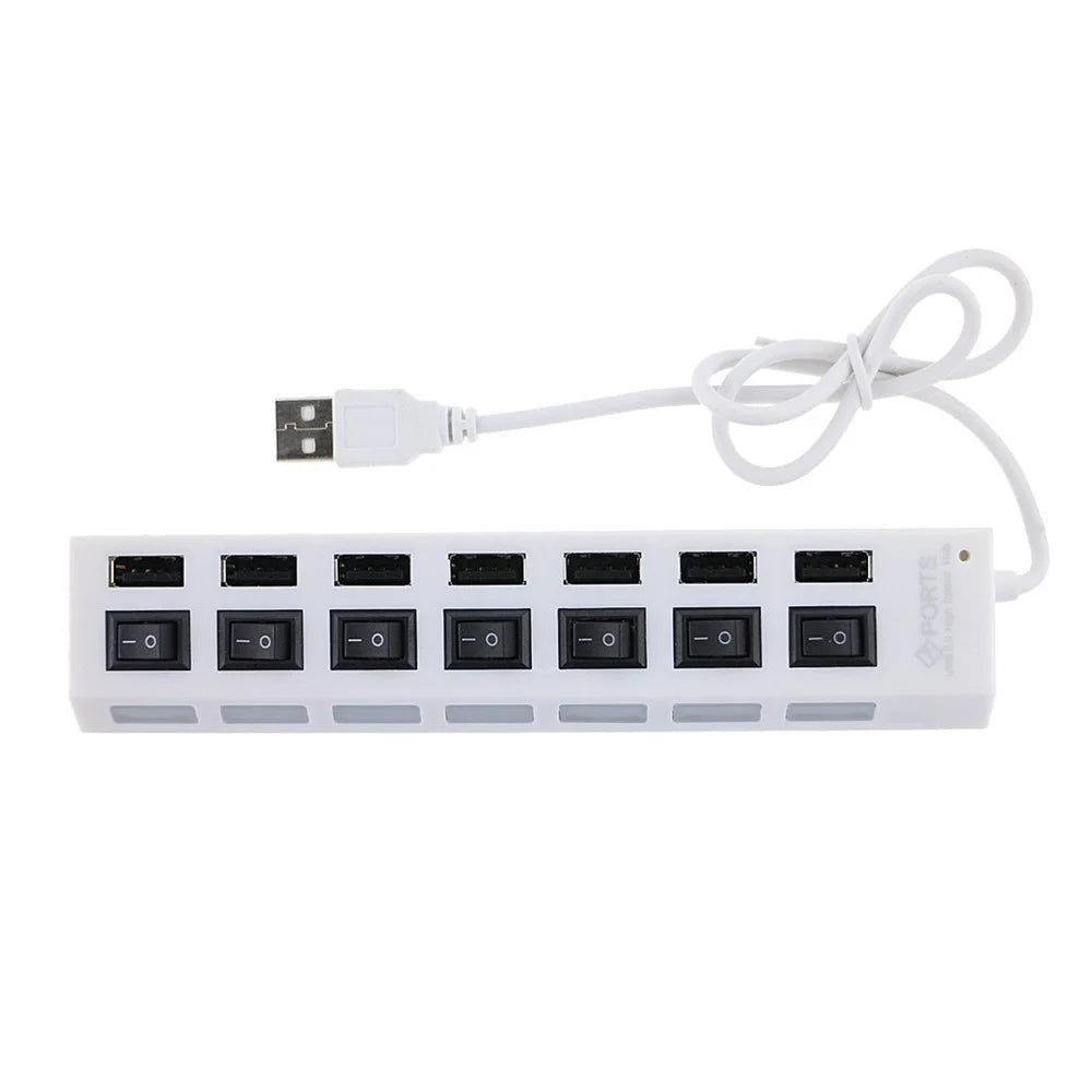 A55 USB2.0 High Speed Transmission 7-Port USB Hub Splitter with Independent Switch - White - 2