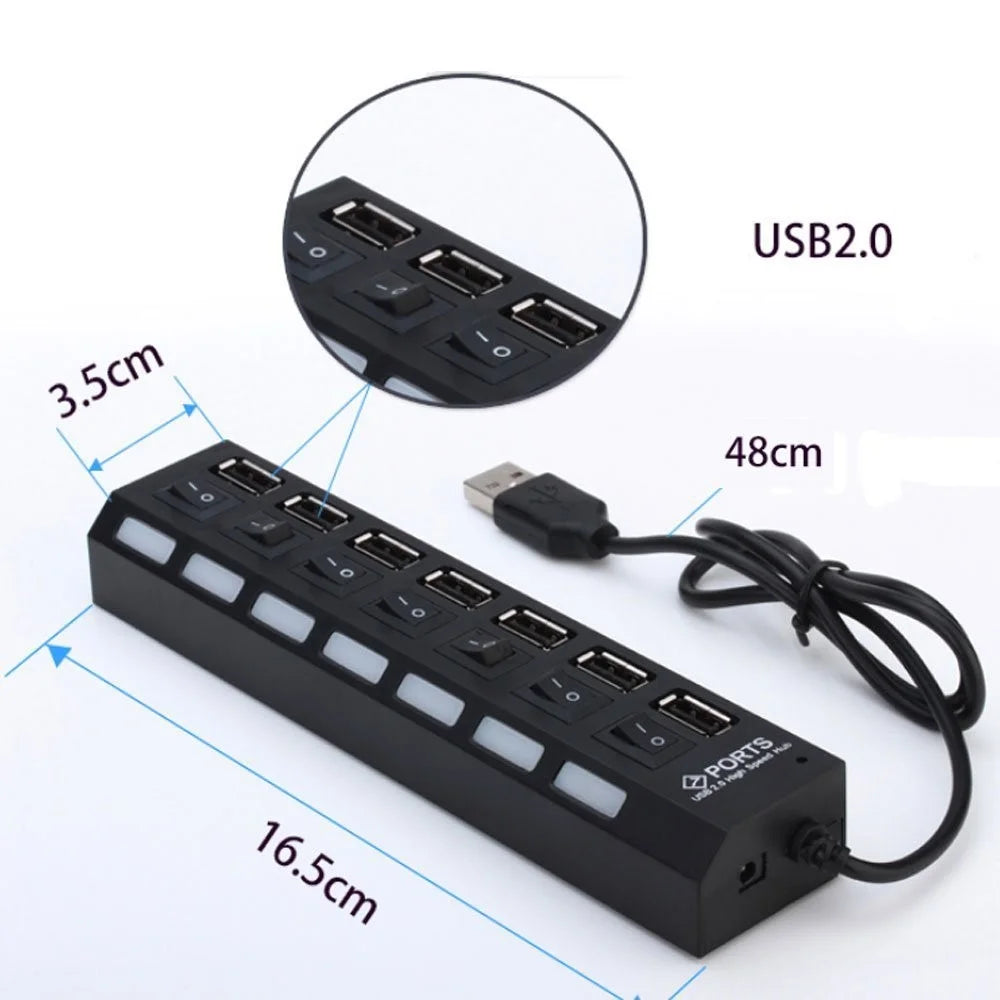 A55 USB2.0 High Speed Transmission 7-Port USB Hub Splitter with Independent Switch - White - 5
