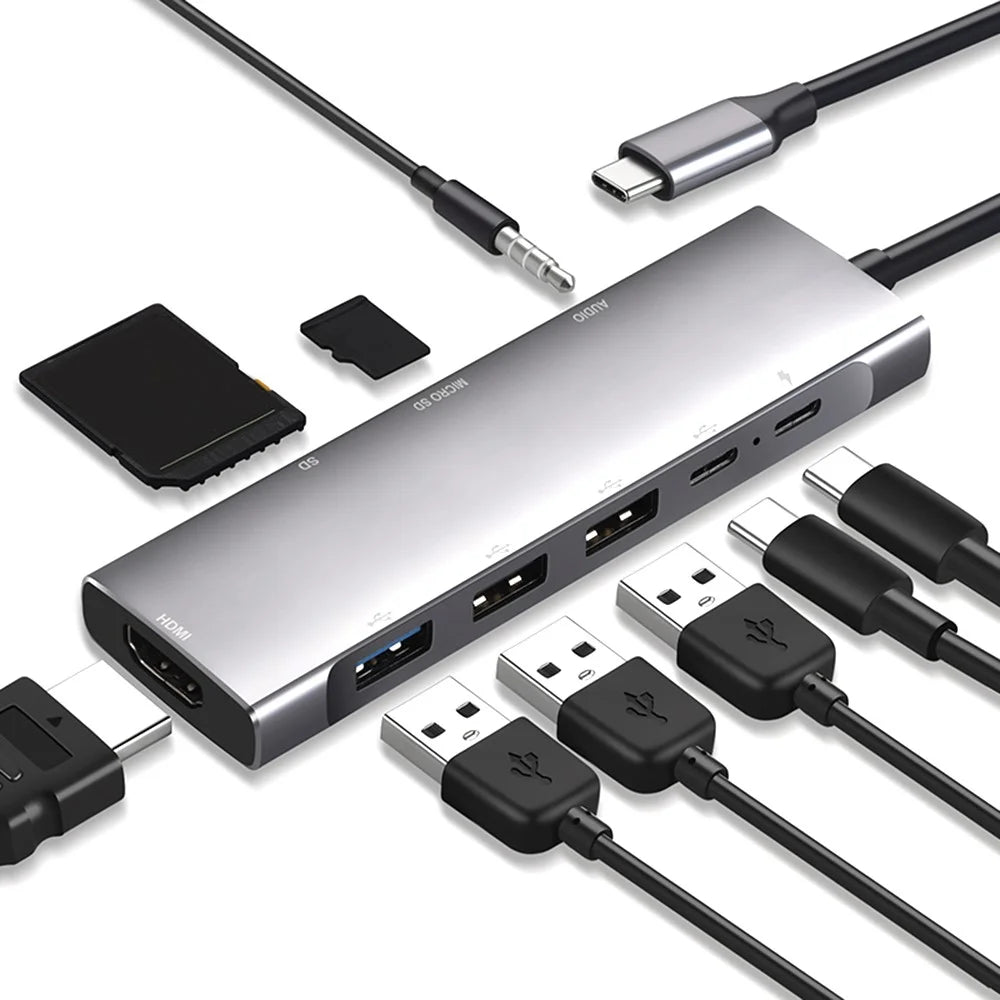 9 in 1 Docking Station 4K 30Hz USB C Hub HD Compatible 100W PD USB 3.0 + 2.0 Multiport Adapter for Laptop PC - 1