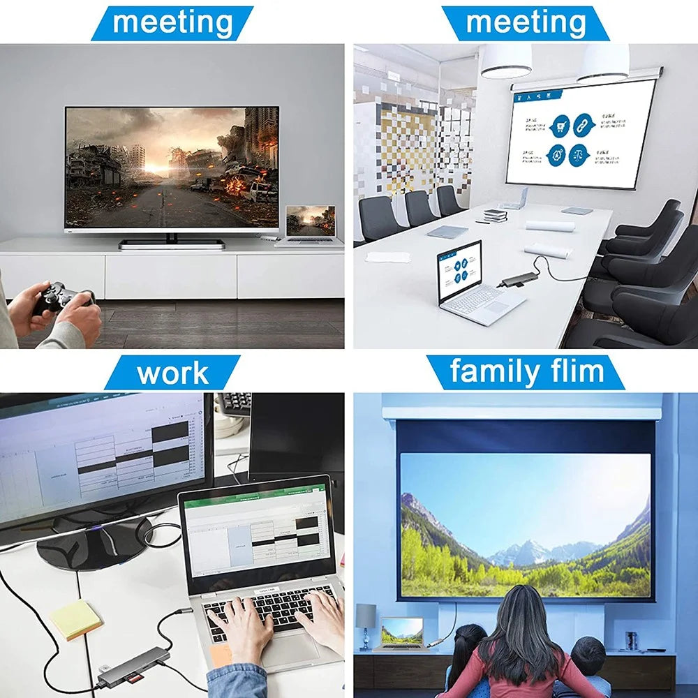 9 in 1 Docking Station 4K 30Hz USB C Hub HD Compatible 100W PD USB 3.0 + 2.0 Multiport Adapter for Laptop PC - 2