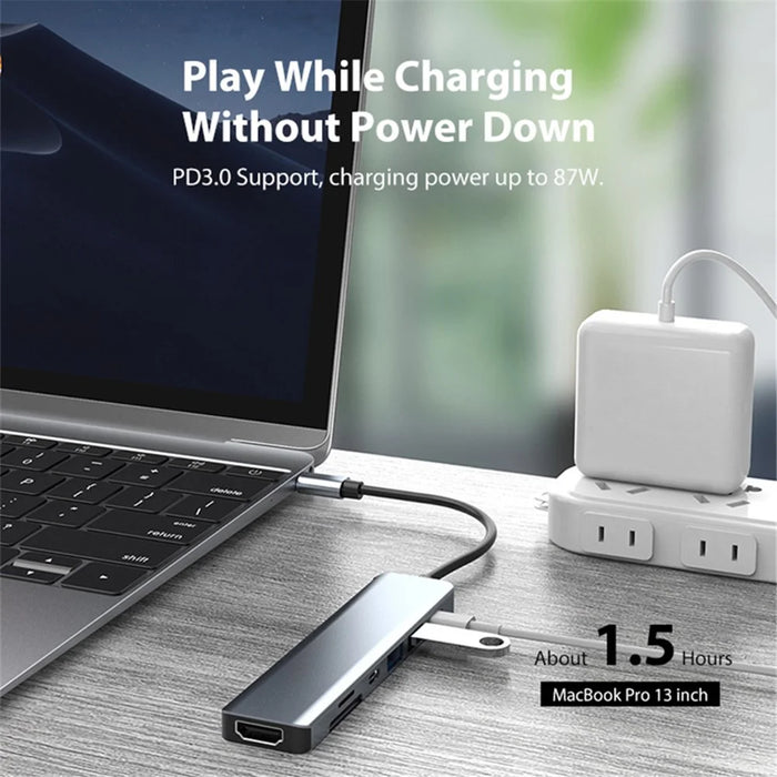 YG-2121 7 in 1 USB 3.1 Type-C Hub Adapter Data Synchronizer HD 4K 30Hz Multi-Port Docking Station with TD / TF / USB3.0 - 6