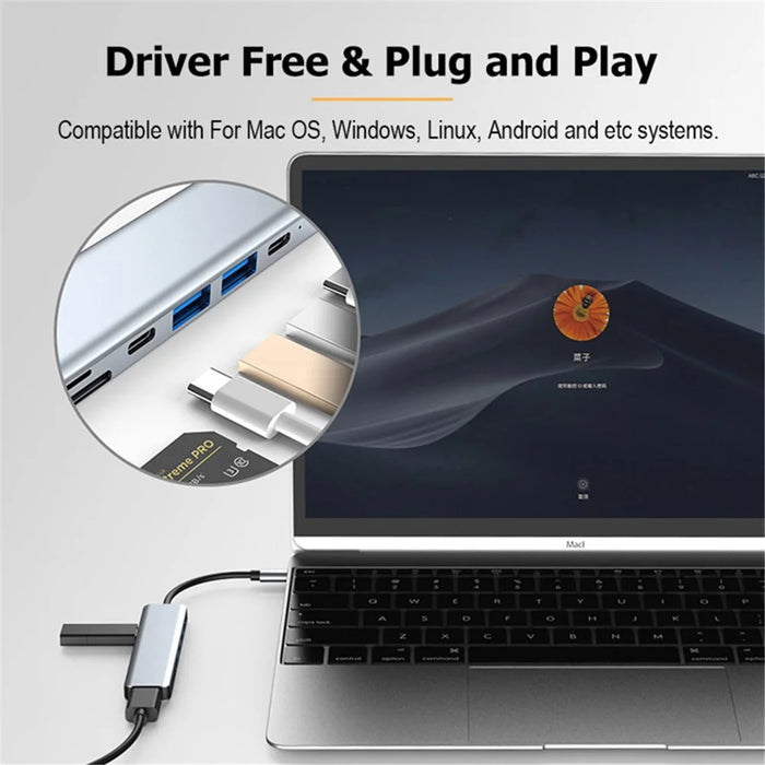 YG-2121 7 in 1 USB 3.1 Type-C Hub Adapter Data Synchronizer HD 4K 30Hz Multi-Port Docking Station with TD / TF / USB3.0 - 7