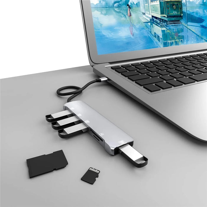 NK-3043 6 in 1 Type-C Hub USB 3.0 Docking Station TF Card Reader for iPad Pro MacBook Air Pro - 4