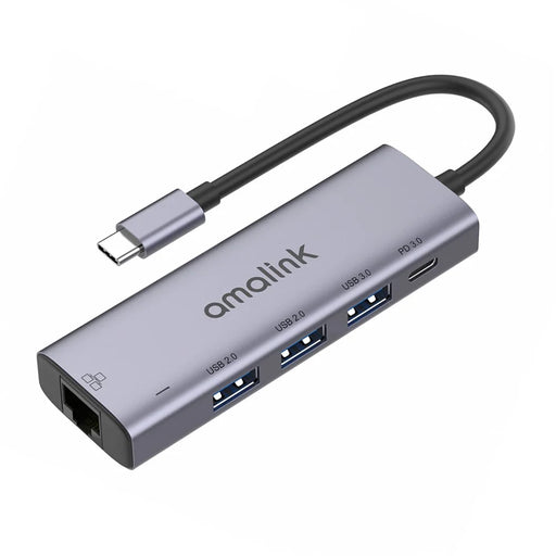 AMALINK 5 in 1 Driver Free Type C Hub 2x USB 2.0 3.0 PD 3.0 RJ45 Lan Adapter - 1
