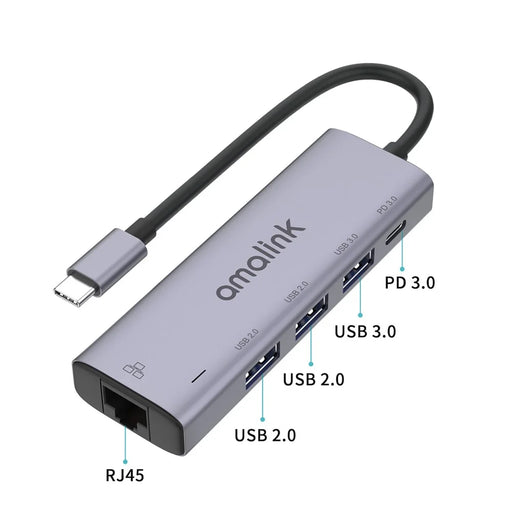 AMALINK 5 in 1 Driver Free Type C Hub 2x USB 2.0 3.0 PD 3.0 RJ45 Lan Adapter - 2