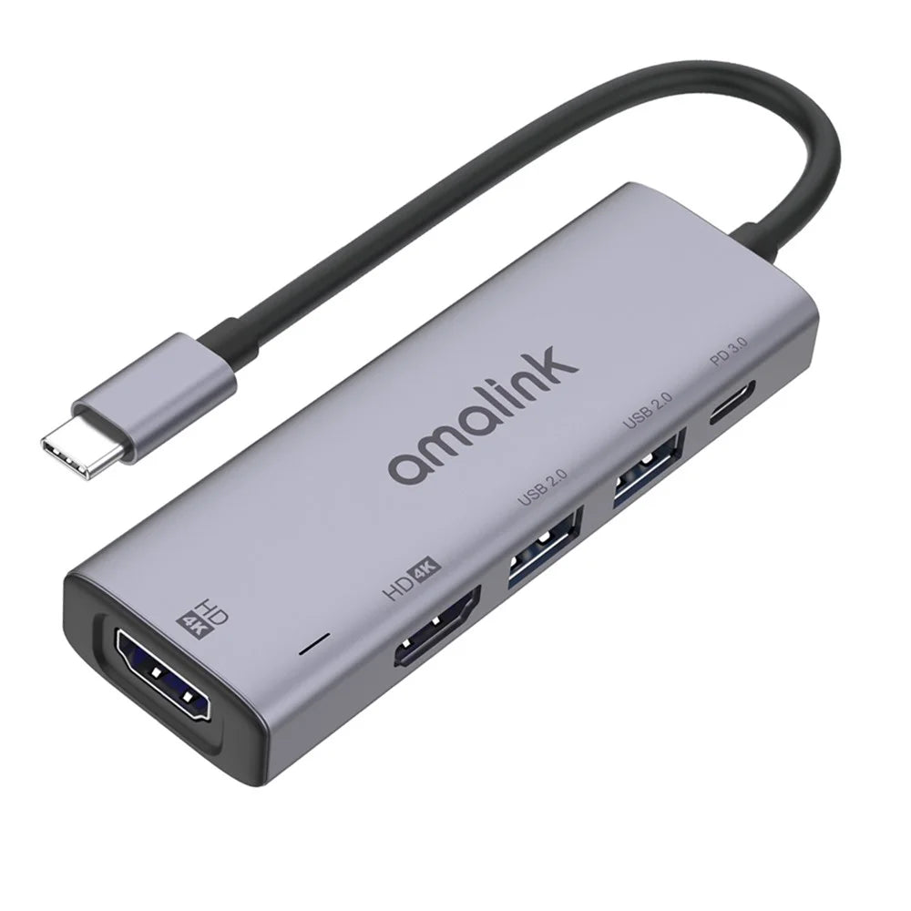 AMALINK AL-95126D 5 in 1 Type C Hub 76W Power Delivery 2x HD+USB 2.0 PD 3.0 Adapter for Mobile Phone Laptop - 1