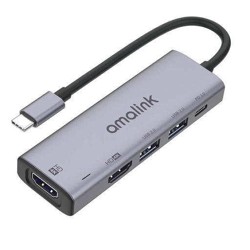 AMALINK AL-95126D 5 in 1 Type C Hub 76W Power Delivery 2x HD+USB 2.0 PD 3.0 Adapter for Mobile Phone Laptop - 1