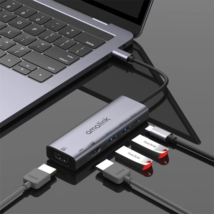 AMALINK AL-95126D 5 in 1 Type C Hub 76W Power Delivery 2x HD+USB 2.0 PD 3.0 Adapter for Mobile Phone Laptop - 5