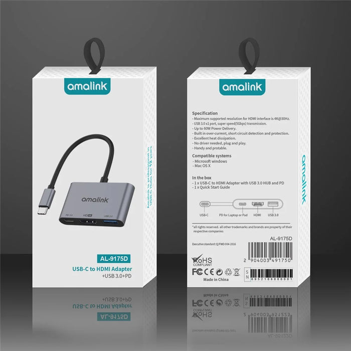AMALINK AL-9175D Type C to HD + USB 3.0 + PD 3.0 Adapter Multi-port Hub - 6