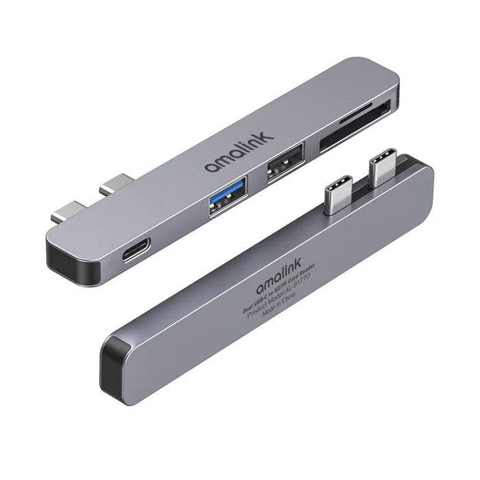 AMALINK AL-9177D Multi-port Hub Dual Type C to Thunderbolt 3 USB 2.0 3.0 Converter TF Card Reader Adapter - 1