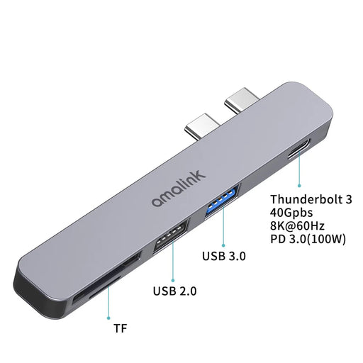 AMALINK AL-9177D Multi-port Hub Dual Type C to Thunderbolt 3 USB 2.0 3.0 Converter TF Card Reader Adapter - 2