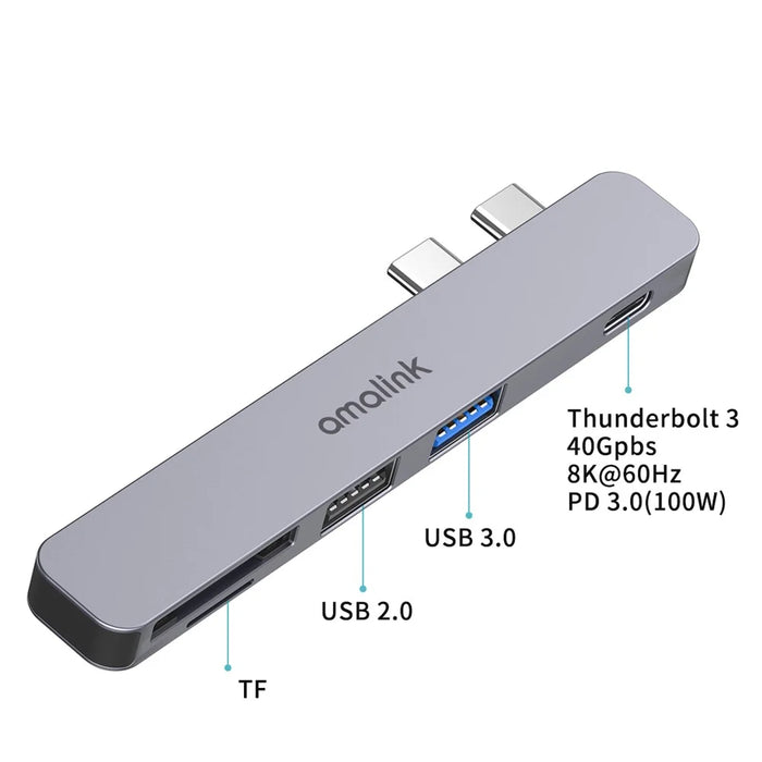 AMALINK AL-9177D Multi-port Hub Dual Type C to Thunderbolt 3 USB 2.0 3.0 Converter TF Card Reader Adapter - 2