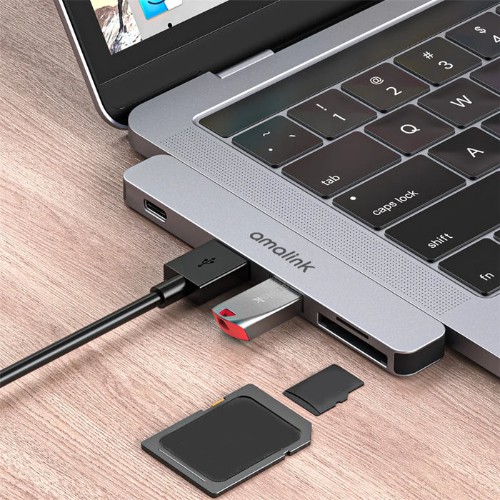 AMALINK AL-9177D Multi-port Hub Dual Type C to Thunderbolt 3 USB 2.0 3.0 Converter TF Card Reader Adapter - 3