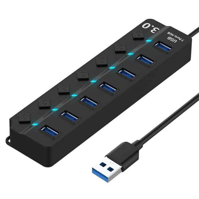 7-in-1 USB3.0 Hub High-speed 5GB / S 7-port Expander Adapter Multi USB Hub Splitter with Separate Button Switches - 1