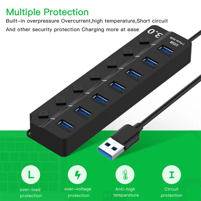 7-in-1 USB3.0 Hub High-speed 5GB / S 7-port Expander Adapter Multi USB Hub Splitter with Separate Button Switches - 4