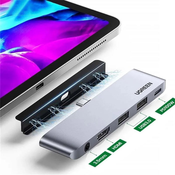 UGREEN 20199 USB C Hub to 4K 60Hz HD Video Output + 2xUSB 3.0 + 3.5mm Aux Port + PD 100W Super Fast Charge Type C Adapter for iPad Pro 2018 2020 12.9" / 11" Air 4 - 2