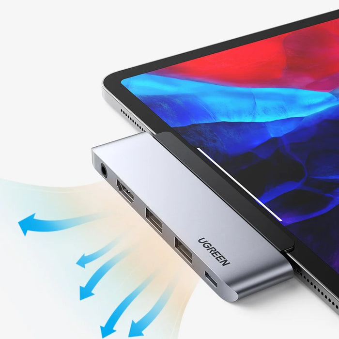 UGREEN 20199 USB C Hub to 4K 60Hz HD Video Output + 2xUSB 3.0 + 3.5mm Aux Port + PD 100W Super Fast Charge Type C Adapter for iPad Pro 2018 2020 12.9" / 11" Air 4 - 6