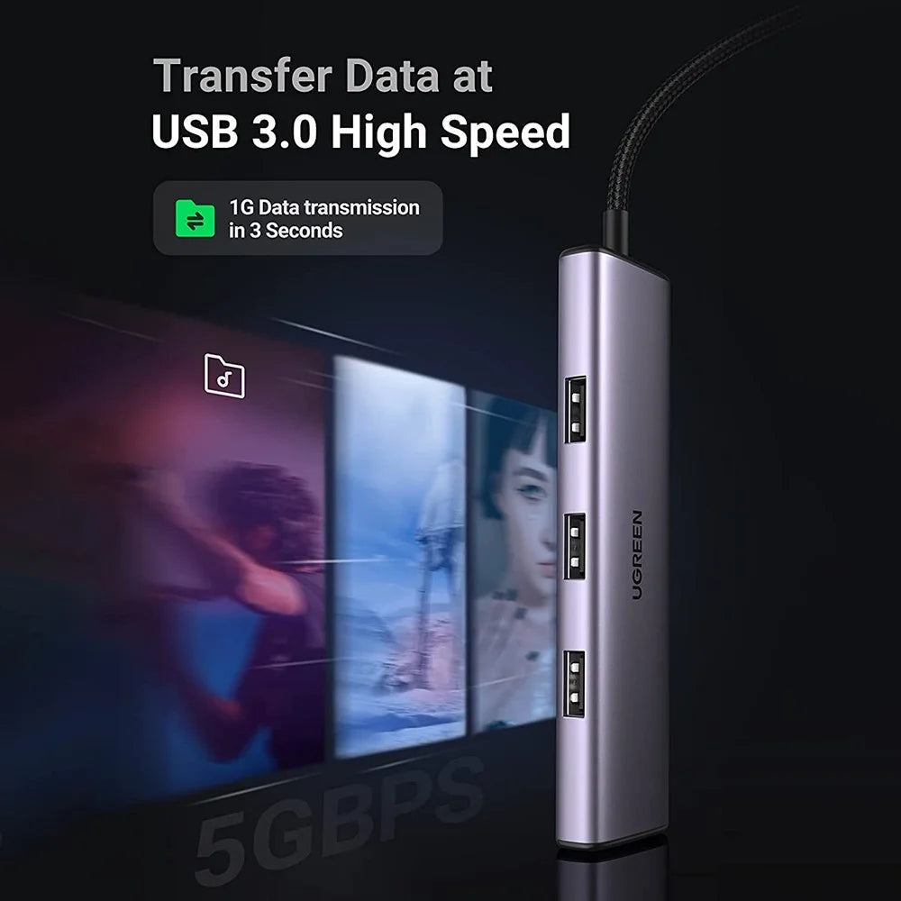 UGREEN 20841 USB C Hub Adapter Type C to 4 USB 3.0 Ports Converter Data Transfer Compatible with MacBook Pro Air M1 2021/2020/2019, iPad 2021, iPad Pro, Dell, Chromebook - 3