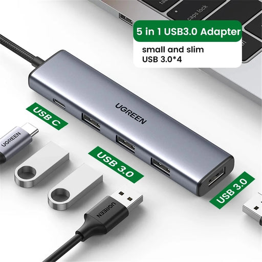 UGREEN 20805 5 in 1 USB to 4-USB + Type C Adapter 5V 2A Multi-Port USB3.0 Hub 5Gbps High-Speed Data Transfer Converter for Laptop, iMac, Surface Pro, XPS, U Disk, HDD - 2