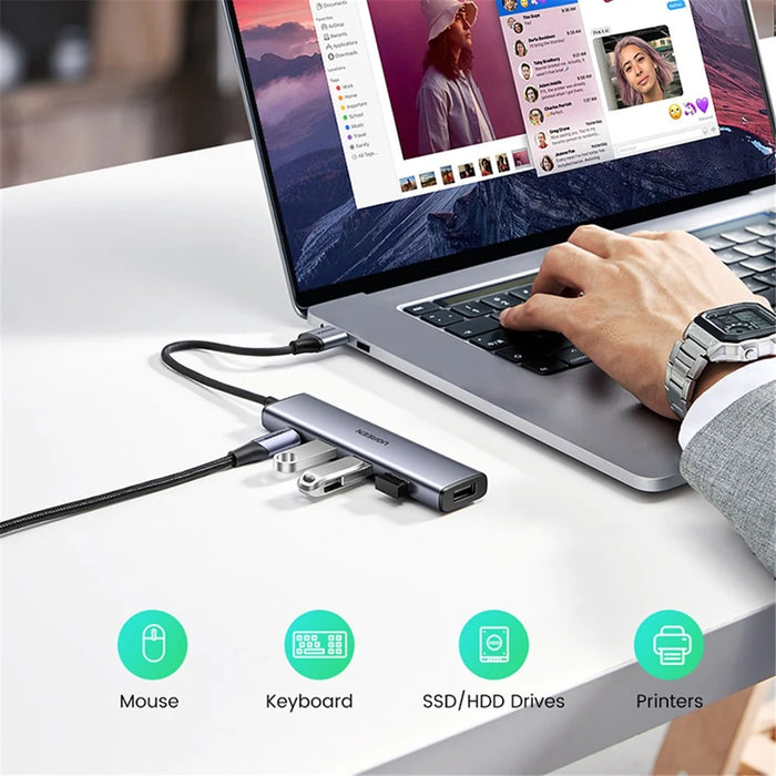 UGREEN 20805 5 in 1 USB to 4-USB + Type C Adapter 5V 2A Multi-Port USB3.0 Hub 5Gbps High-Speed Data Transfer Converter for Laptop, iMac, Surface Pro, XPS, U Disk, HDD - 3
