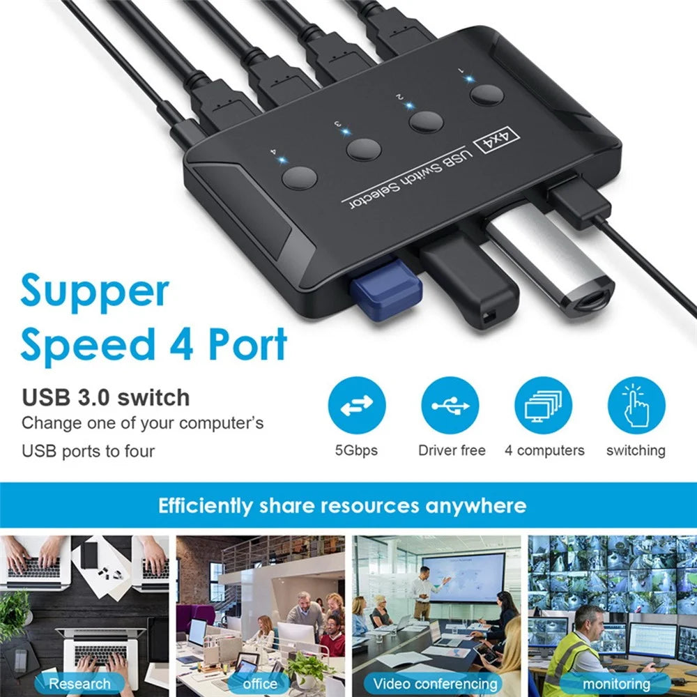 U3-040 KVM USB 3.0 Switch Selector 4 Port Computer Sharing 4 Devices for Keyboard Mouse Scanner Printer - 3