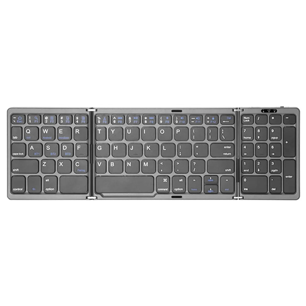 B089 Portable Tri-fold 81 Keys Bluetooth-Compatible Keyboard Home Office Wireless Keyboard with Numbers Area - Grey - 1