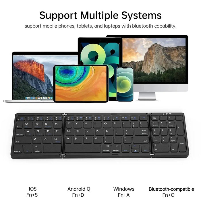B089 Portable Tri-fold 81 Keys Bluetooth-Compatible Keyboard Home Office Wireless Keyboard with Numbers Area - Grey - 3
