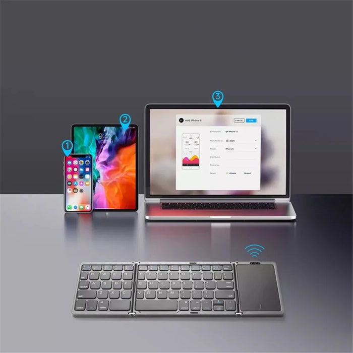 B089T Ultra-thin Rechargeable 10m Wireless Bluetooth-compatible Keyboard Triple Folding Mini Touchpad Press Key Mouse for Home Office Travel Business Trip - 2