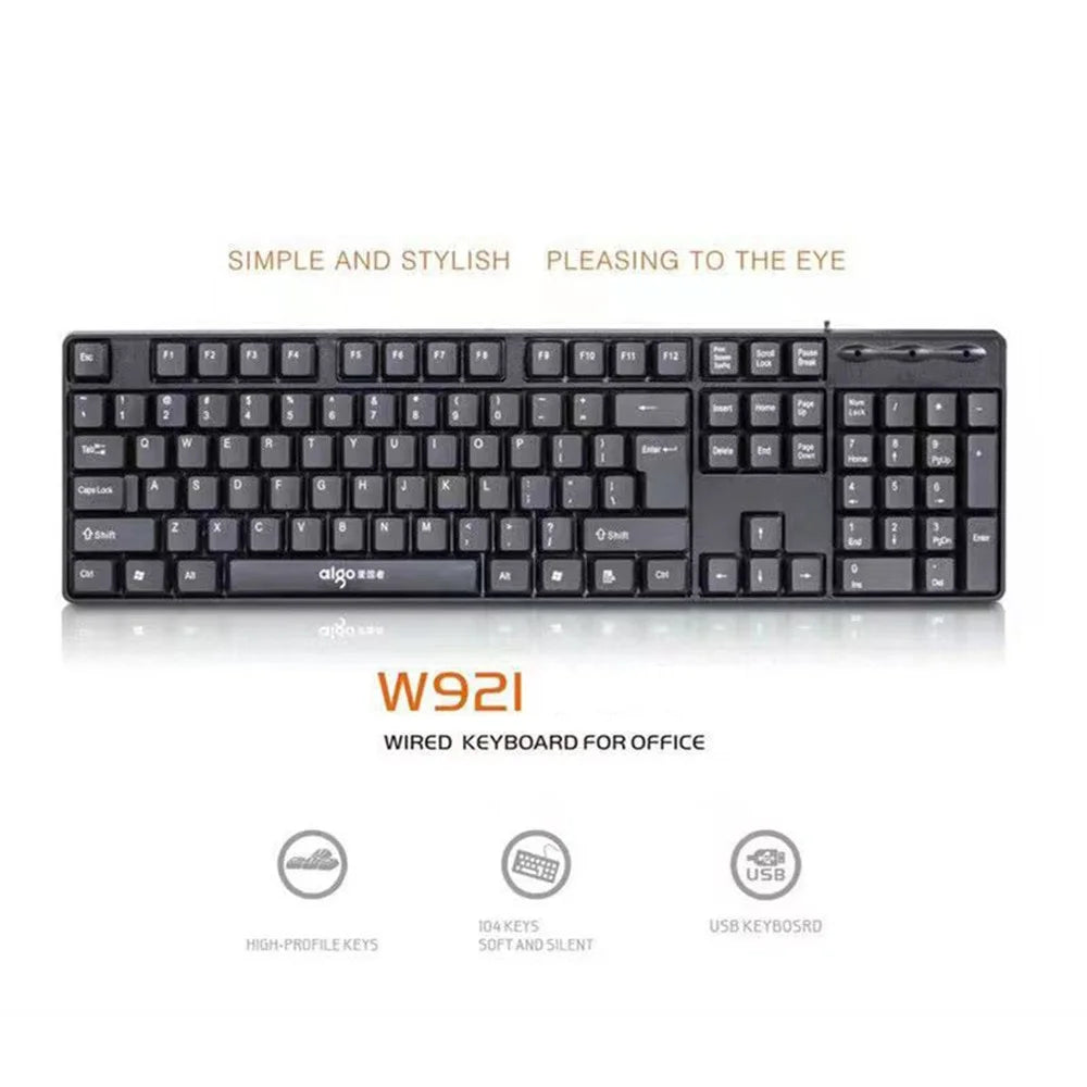 AIGO W921 Computer Wired Keyboard USB Wired Full Size 104-Key Ergonomic Design USB Cable Keyboard for Home and Office - 3