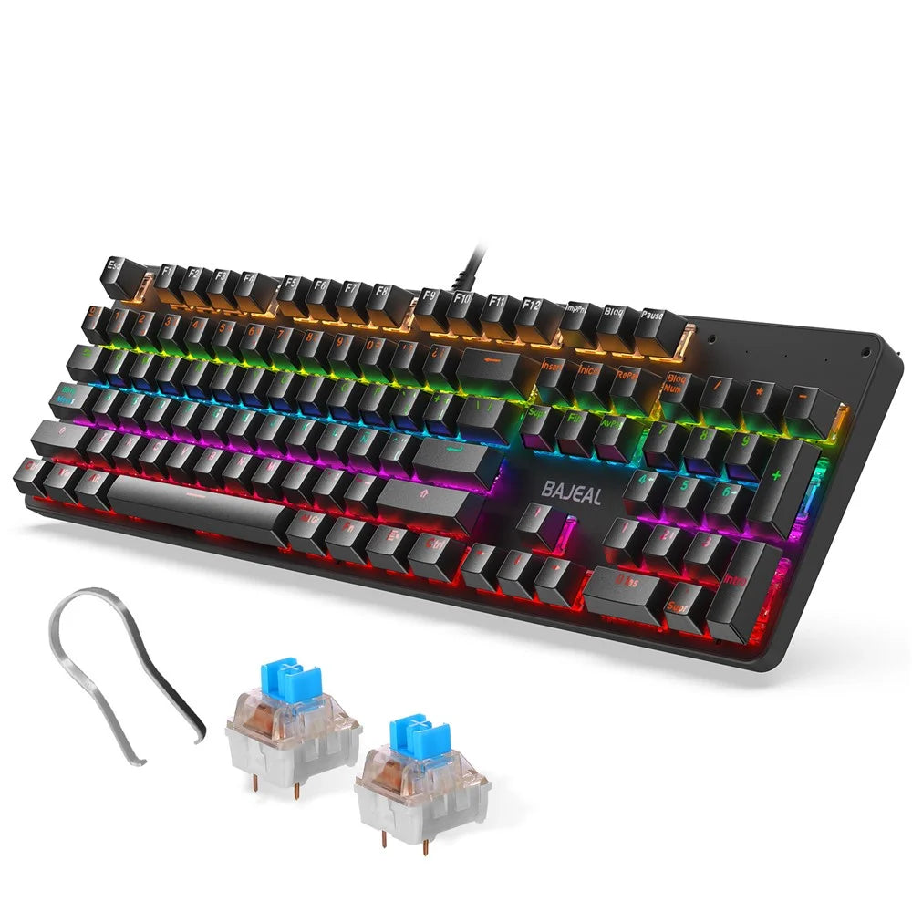 BAJEAL Wired 104 Keys Spanish Keyboard Backlit Computer Laptop Gaming Blue Switch Mechanical Keyboard - Black - 1
