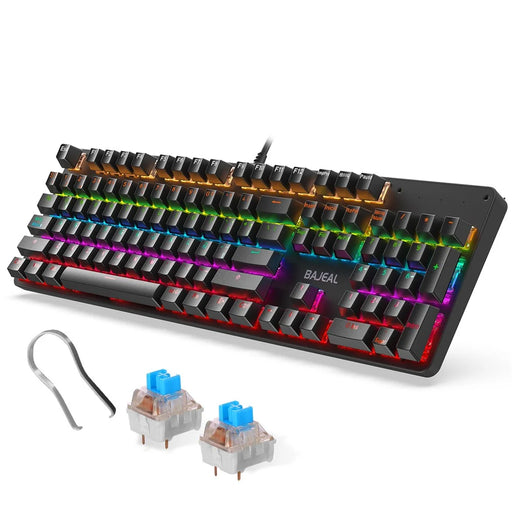 BAJEAL Wired 104 Keys Spanish Keyboard Backlit Computer Laptop Gaming Blue Switch Mechanical Keyboard - Black - 1