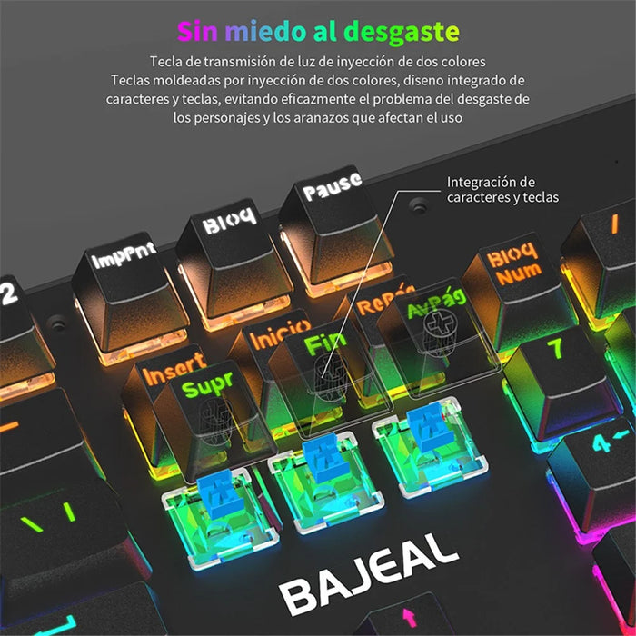 BAJEAL Wired 104 Keys Spanish Keyboard Backlit Computer Laptop Gaming Blue Switch Mechanical Keyboard - Black - 3