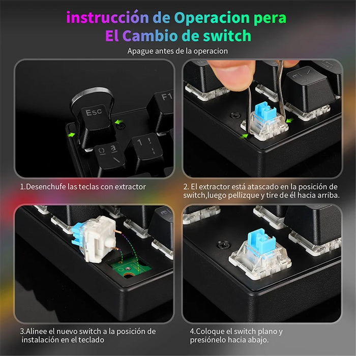 BAJEAL Wired 104 Keys Spanish Keyboard Backlit Computer Laptop Gaming Blue Switch Mechanical Keyboard - Black - 4