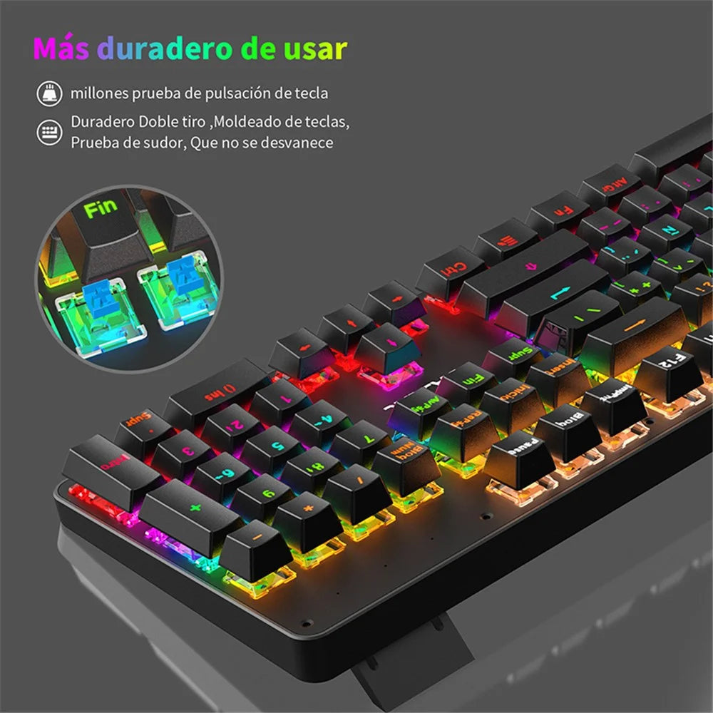 BAJEAL Wired 104 Keys Spanish Keyboard Backlit Computer Laptop Gaming Blue Switch Mechanical Keyboard - Black - 6
