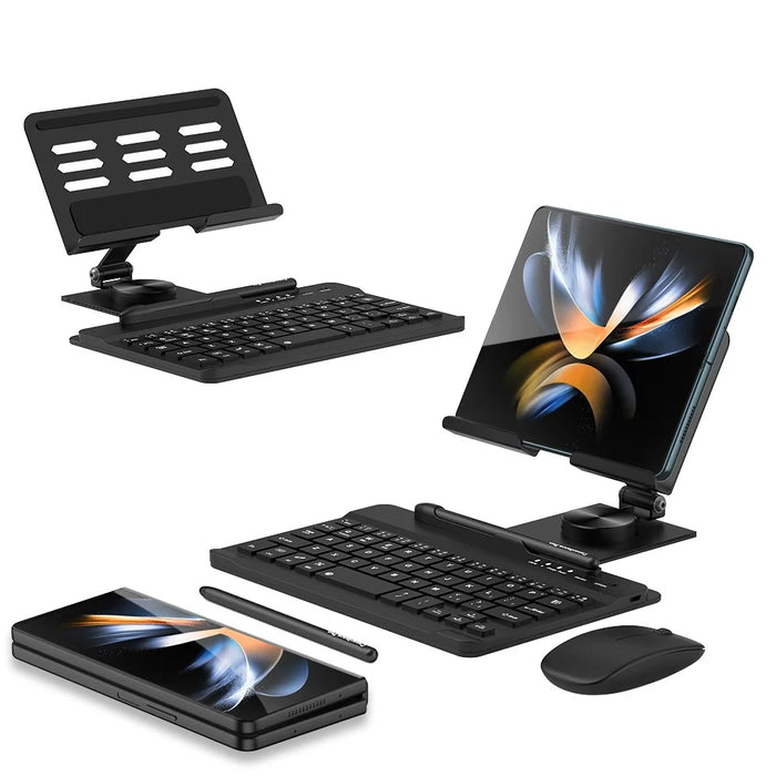 For Samsung Galaxy Z Fold5 5G / Z Fold4 5G / Fold3 5G / Fold2 5G / Fold 5G Keyboard Magnetic Folding Stand with Mouse Stylus Pen - Black - 1