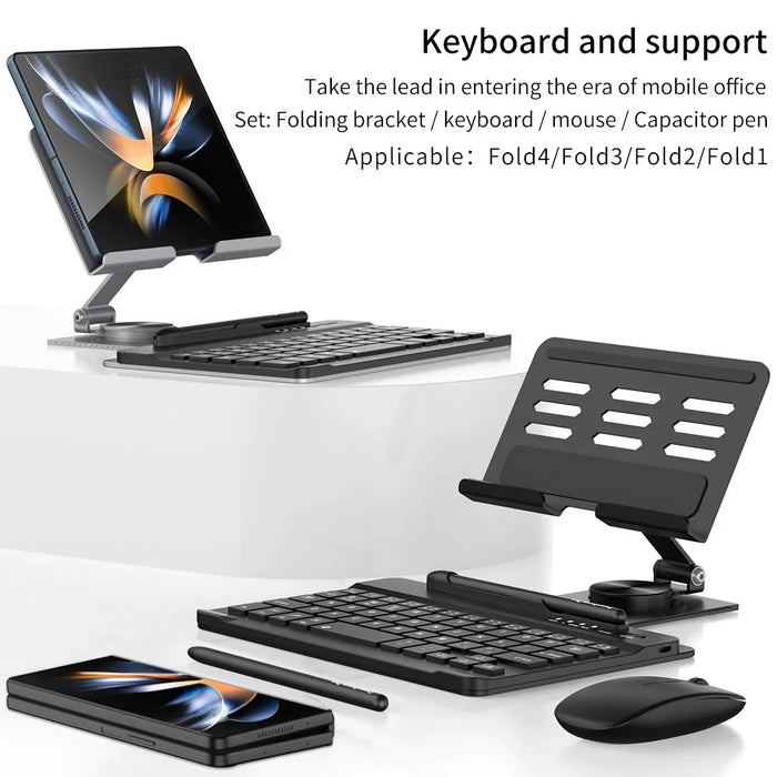 For Samsung Galaxy Z Fold5 5G / Z Fold4 5G / Fold3 5G / Fold2 5G / Fold 5G Keyboard Magnetic Folding Stand with Mouse Stylus Pen - Black - 3