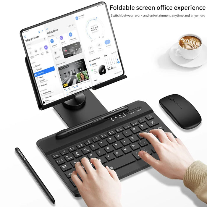For Samsung Galaxy Z Fold5 5G / Z Fold4 5G / Fold3 5G / Fold2 5G / Fold 5G Keyboard Magnetic Folding Stand with Mouse Stylus Pen - Black - 5