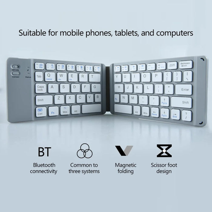 BT18 Magnetic Folding Wireless Keyboard for Cell Phones Tablets Computers Universal Bluetooth-compatible Keyboard - Grey - 3