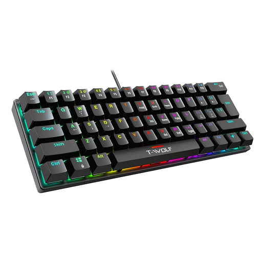 T-WOLF T61 Computer Laptop Gaming Keyboard USB Wired Colorful Backlit 61-Key Mechanical Keyboard - 1