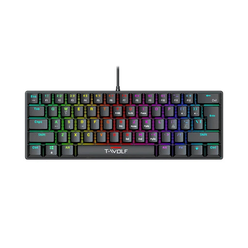 T-WOLF T61 Computer Laptop Gaming Keyboard USB Wired Colorful Backlit 61-Key Mechanical Keyboard - 2