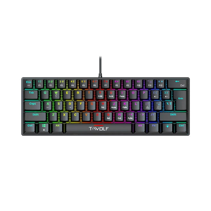 T-WOLF T61 Computer Laptop Gaming Keyboard USB Wired Colorful Backlit 61-Key Mechanical Keyboard - 2