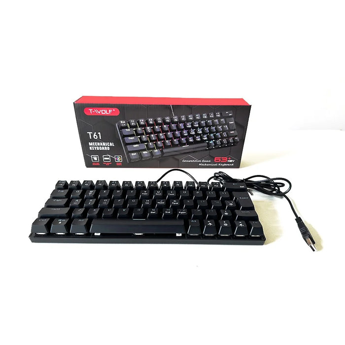 T-WOLF T61 Computer Laptop Gaming Keyboard USB Wired Colorful Backlit 61-Key Mechanical Keyboard - 5