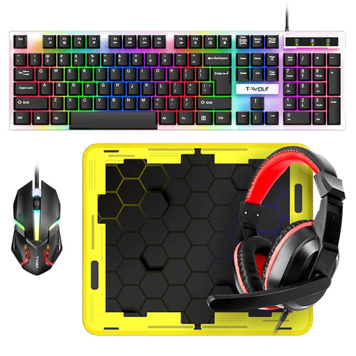 T-WOLF TF240 Wired Headphone Backlight Keyboard Mouse Set with Mouse Pad - 1
