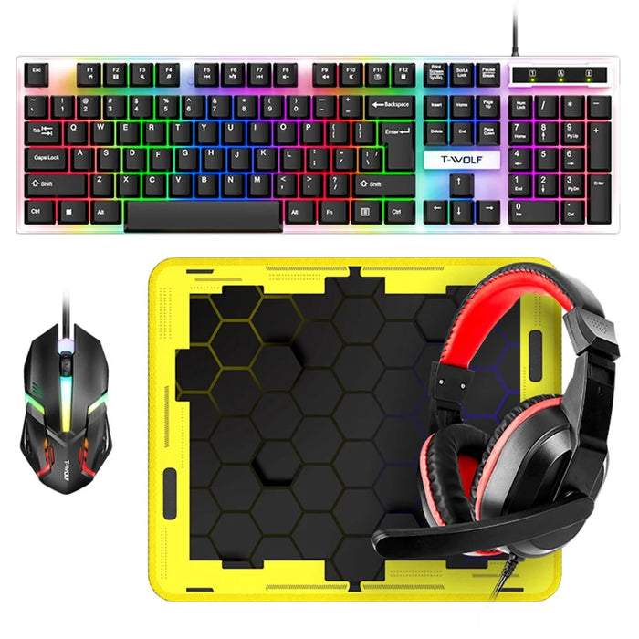 T-WOLF TF240 Wired Headphone Backlight Keyboard Mouse Set with Mouse Pad - 1