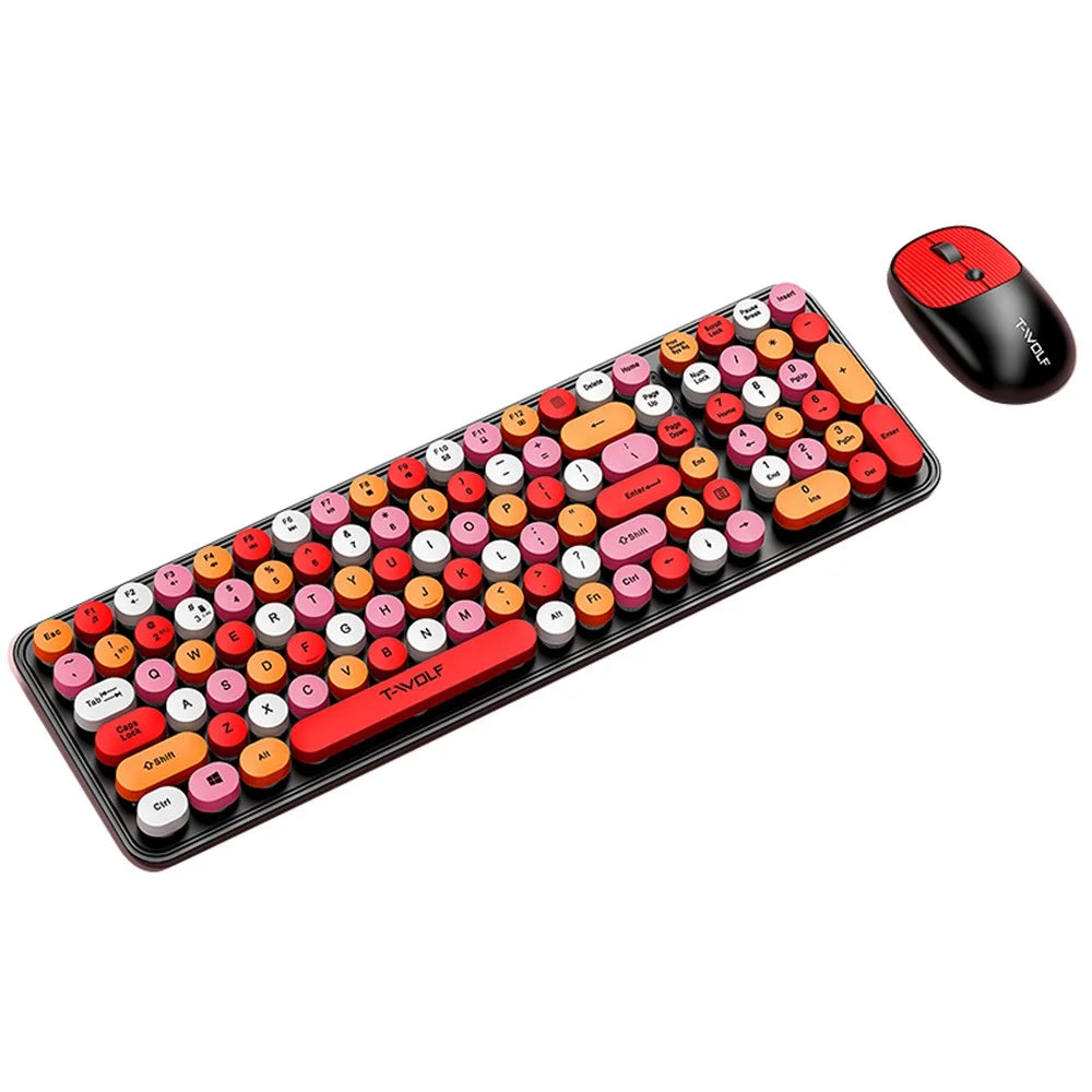 T-WOLF TF350 2.4G Wireless Keyboard Mouse Set Home Office Computer Keyboard + Mouse - Lipstick Color - 1