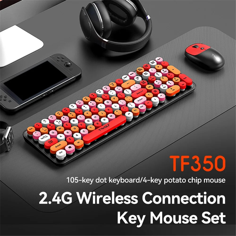 T-WOLF TF350 2.4G Wireless Keyboard Mouse Set Home Office Computer Keyboard + Mouse - Lipstick Color - 3