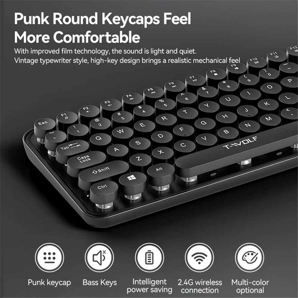T-WOLF TF350 2.4G Wireless Keyboard Mouse Set Home Office Computer Keyboard + Mouse - Lipstick Color - 5