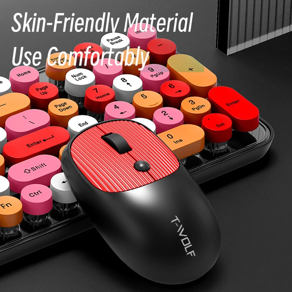 T-WOLF TF350 2.4G Wireless Keyboard Mouse Set Home Office Computer Keyboard + Mouse - Lipstick Color - 6